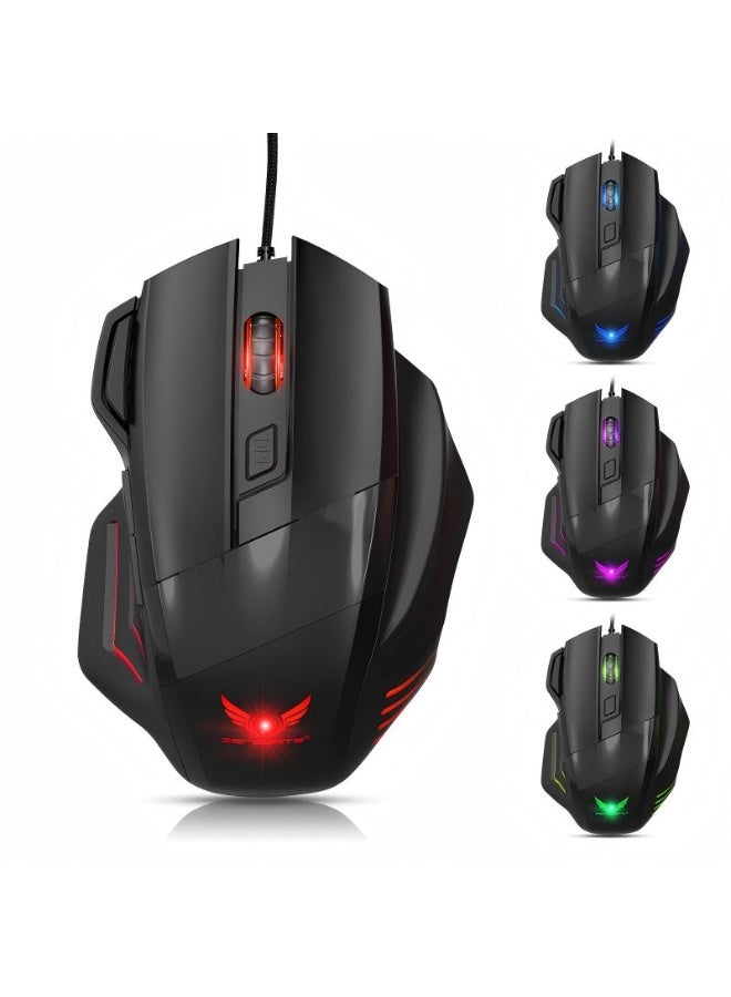Ergonomic 2400 DPI LED Optical Wired Gaming Mouse Mice 7 Buttons Compatible Mac Pro Gamer PC Laptop Desktop Notebook-Black Black